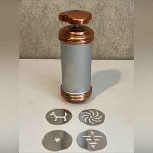 Vintage Mirror Cookie Pastry Twist Press Decorator See With 4 Plates